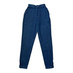 80s vintage highwaisted pinstripe jeans fitted button cuffs faded La Griffe.